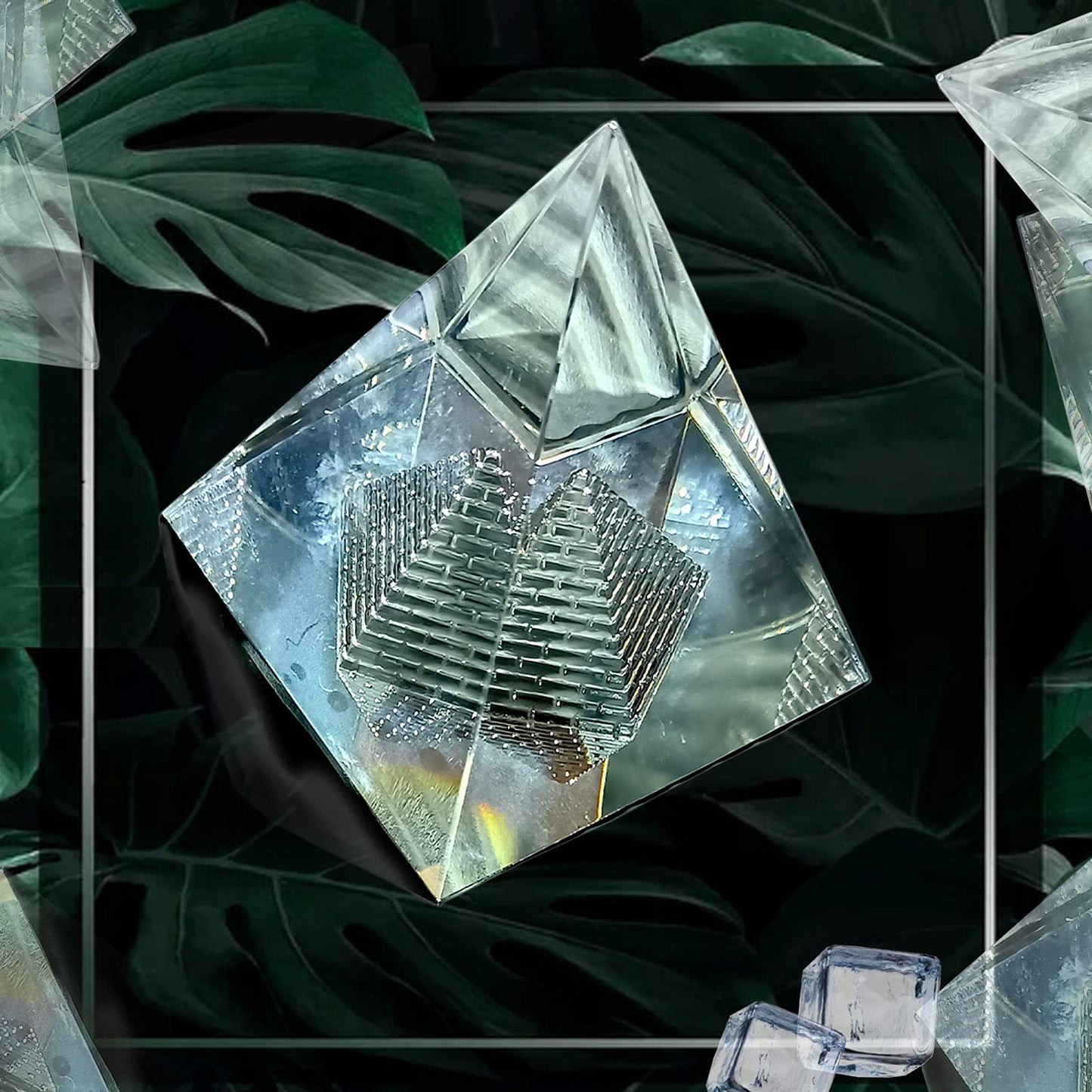 Besimple 3.15inch/80mm Clear Crystal Pyramid Prism, Feng Shui Crafts Meditation Crystal for Home Office Art Decor, Pyramids Gift, Stand for Prosperity, Positive Energy and Good Luck