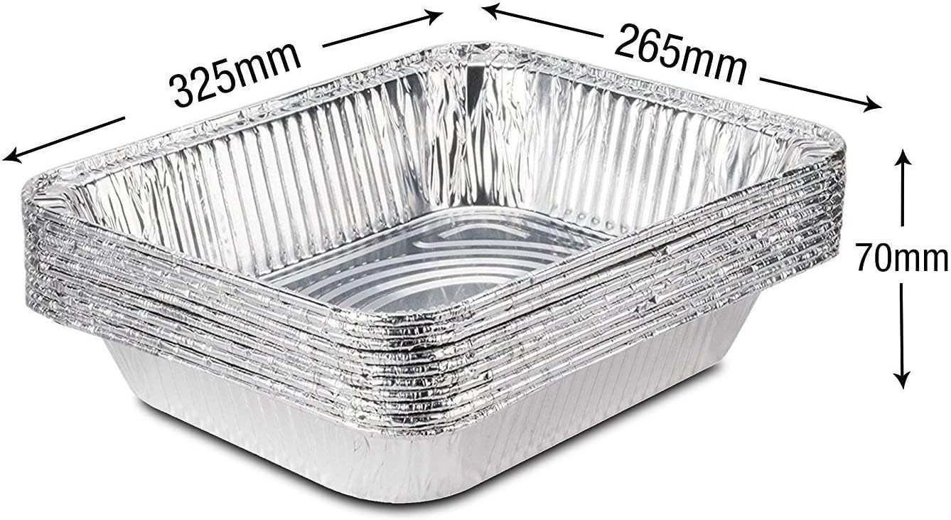 Large Disposable Aluminium Foil Trays Containers For Baking Roasting Broiling Cooking Food Storage & More Gastronorm Half Size Pans 32 x 26 cm Pack Of 10