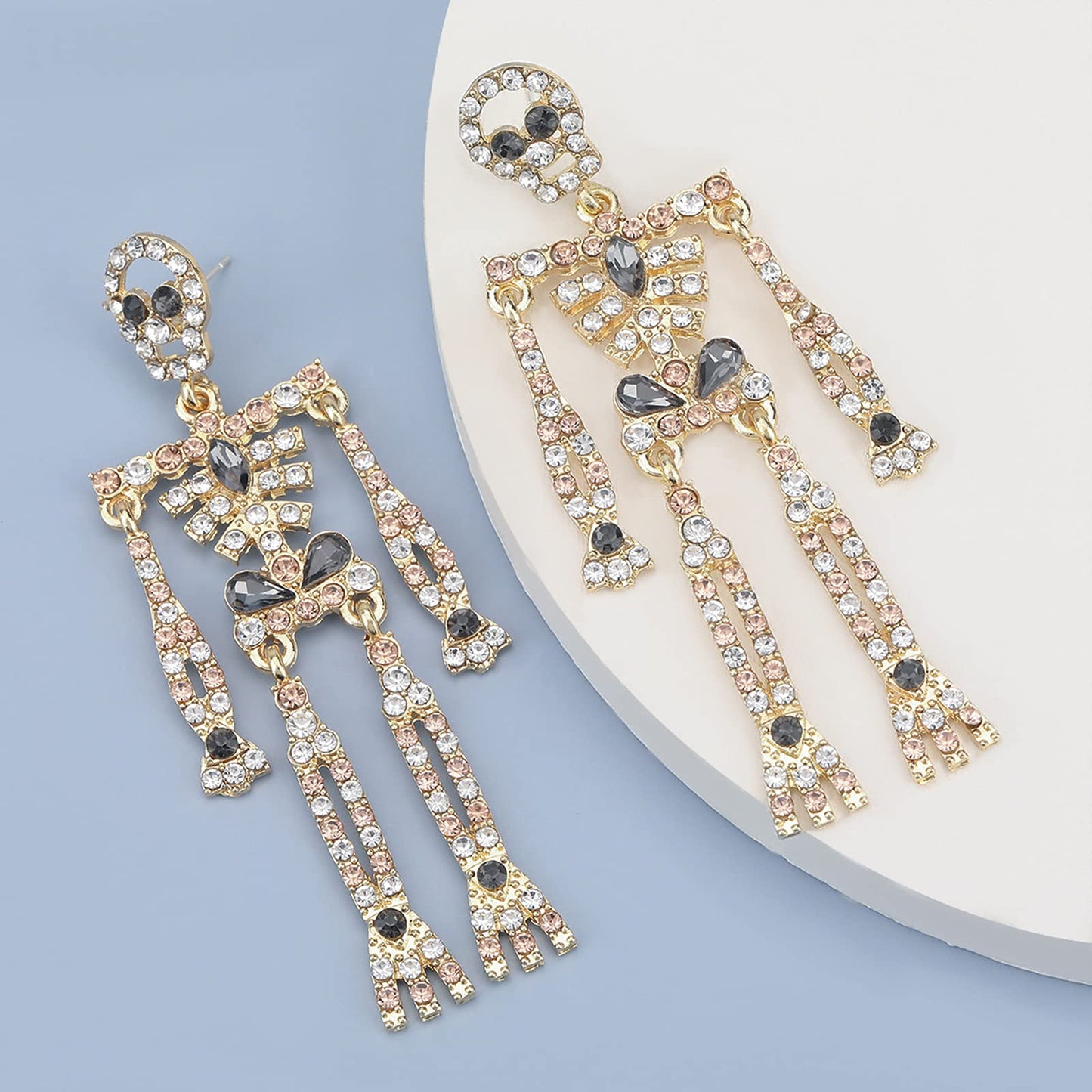 Halloween Earrings Spooky Skull Skeleton Dangle Earrings for Women Bling Rhinestone Crystal Punk Gothic Jewelry Halloween Accessories Gifts