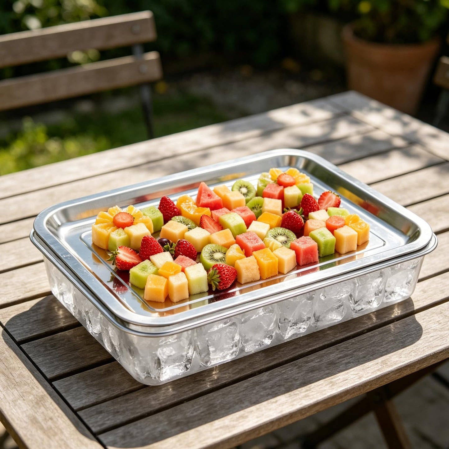 3 Set 14.2 Inch Chilled Serving Trays for Parties, Shrimp Cocktail Serving Dish with Compartments, Stainless Steel Ice Chilled Party Cooling Charcuterie Serving Board for Fruit Veggies Shrimp Cocktail