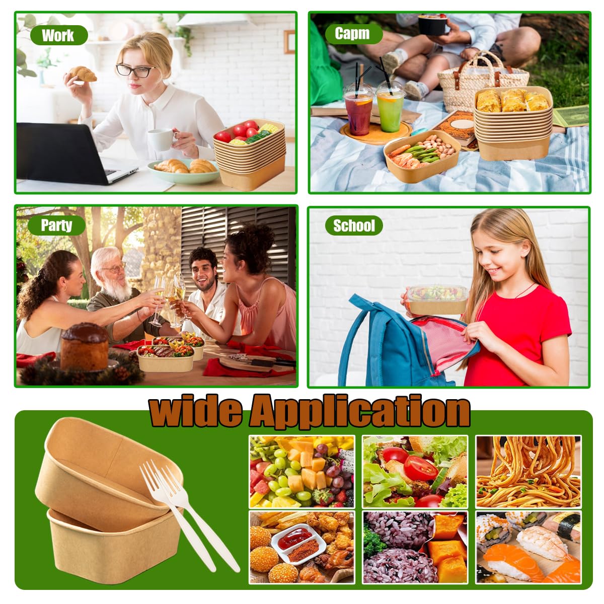 50 Pack 29Oz Disposable Meal Prep Containers With Lids and Forks-Disposable Kraft Paper Bowls-to go food containers-Microwavable and Freezer Safe Take Out Containers for Hot/Cold Food Prep and Salad