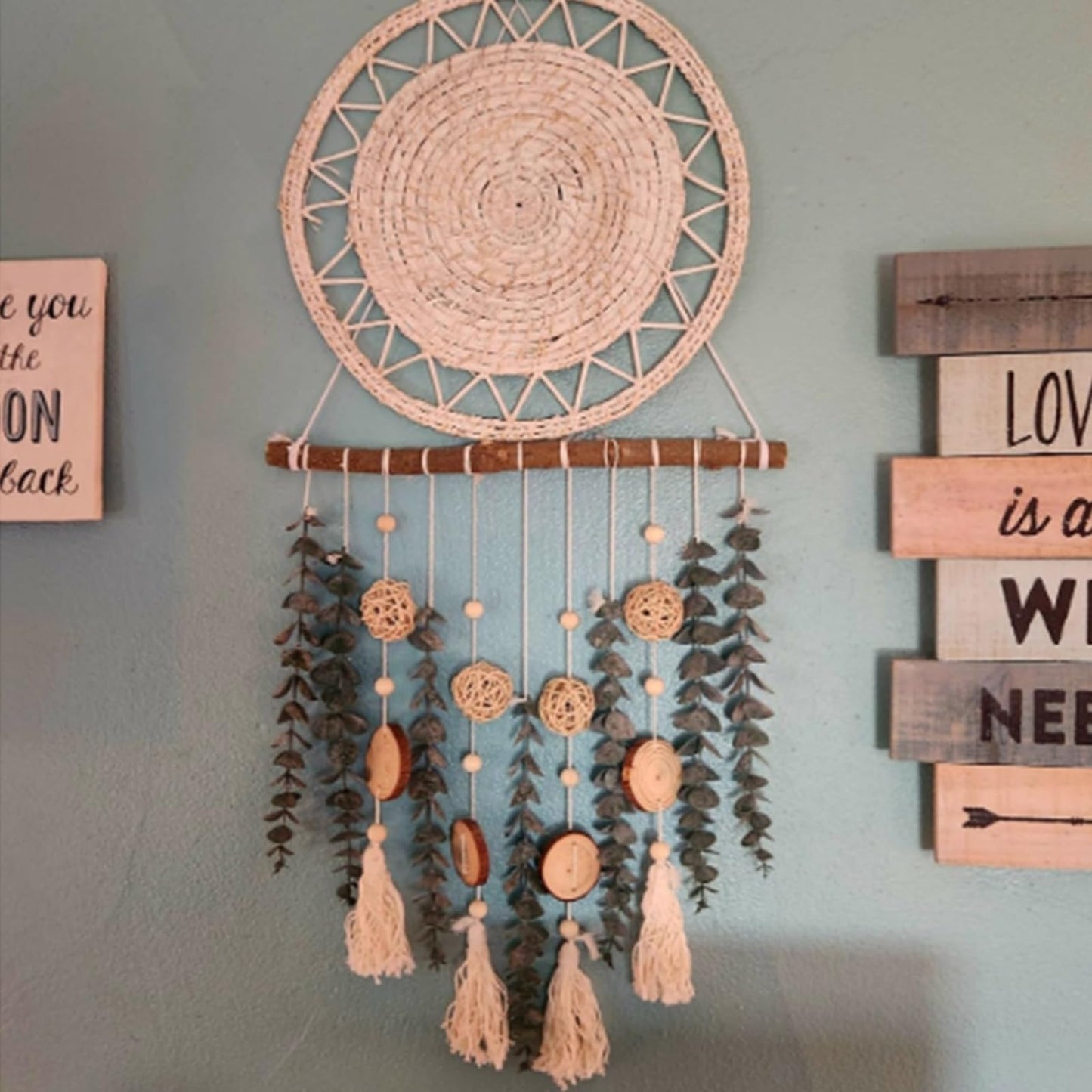 NLHH 21’’ Eucalyptus Wall Hanging Decor Artificial Eucalyptus Plant Fake Greenery Leaves Boho Wall Decor with Wooden Stick for Bedroom Bathroom Kitchen Rustic Farmhouse Home Living Room Decoration