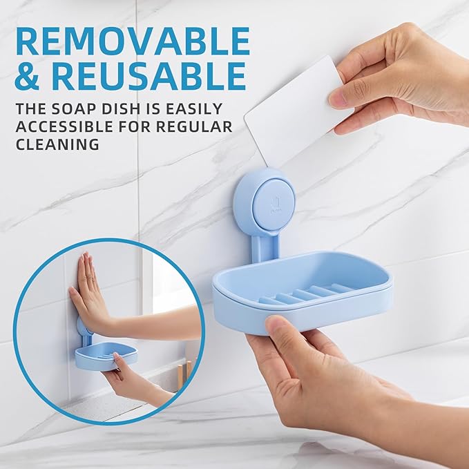 LEVERLOC Soap Dish Holder for Shower Suction Cup Wall Mounted Self Draining
