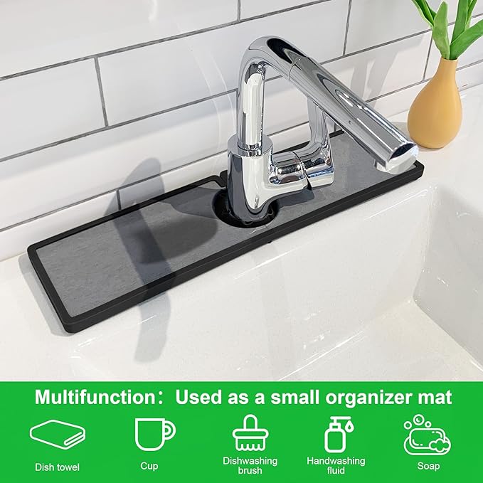 Gosmol Faucet mat for Kitchen Sink, Silicone & Stone Drying Mat for Kitchen Sink