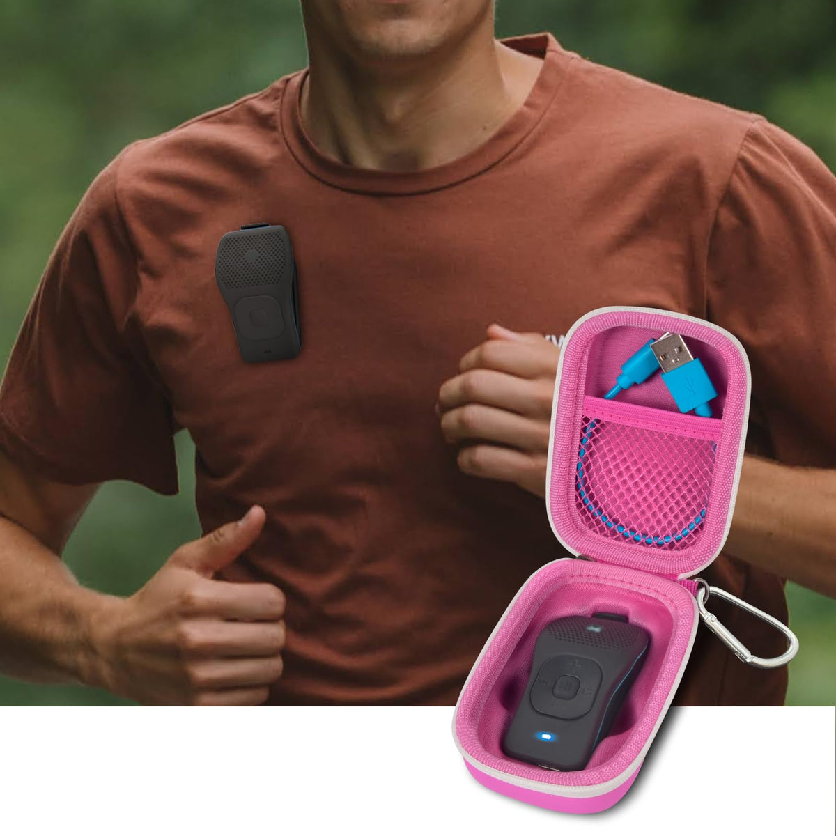 ANKHOH Carrying Case for Noxgear 39g Wearable Bluetooth Clip Speaker, Magnetic Clip-On Wireless Portable Speakers Mini Travel Storage Holder Box with Pocket for Cables, Carabiner-Bag Only (Pink)