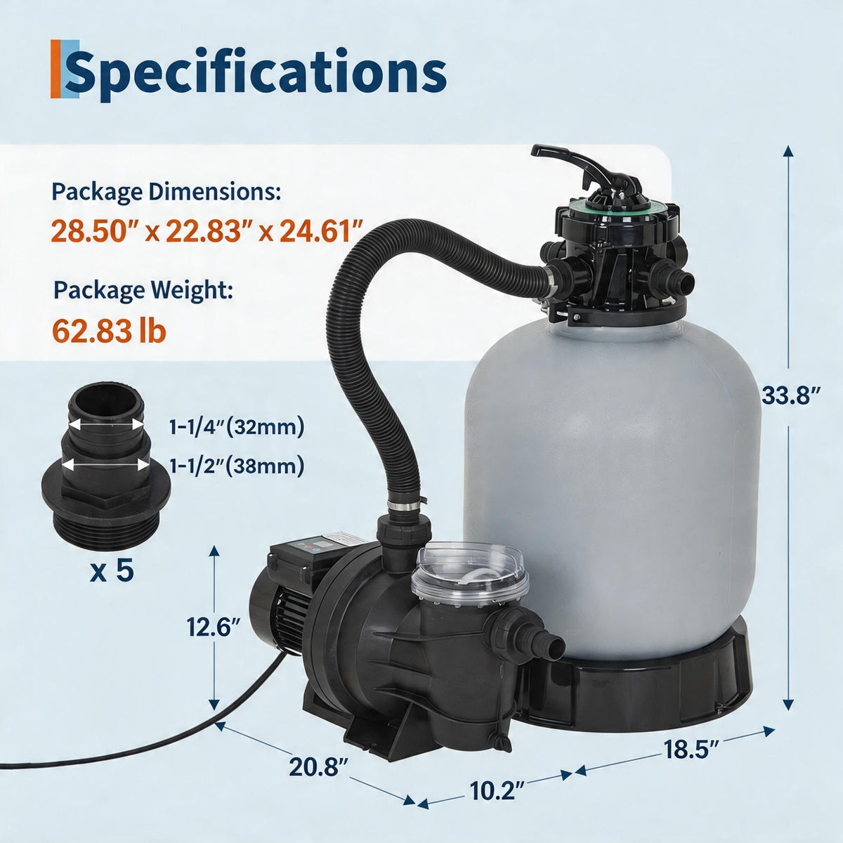 19" Sand Filter Pump for Above Ground Pool with Timer, 1.5HP 6075GPH Swimming Pool Pump & Sand Filter System with 7-Way Valve & Strainer Basket, Pool Pumps Above Ground, Grey