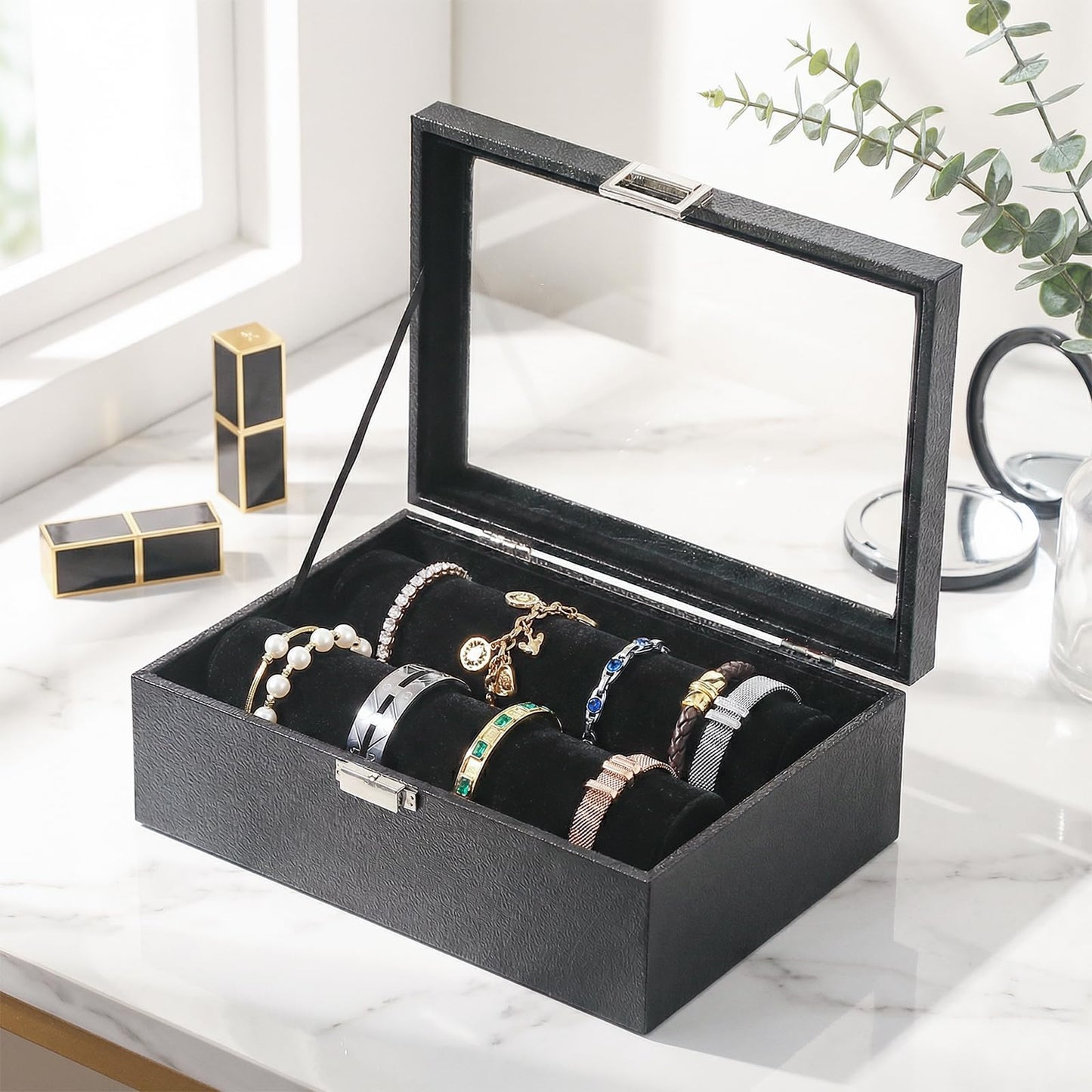 Adugay Bracelet Holder Organizer Box,Women's and Girls' Velvet Bracelet Storage Box,Small Jewelry and Watch Display Case for Vendors (Black)