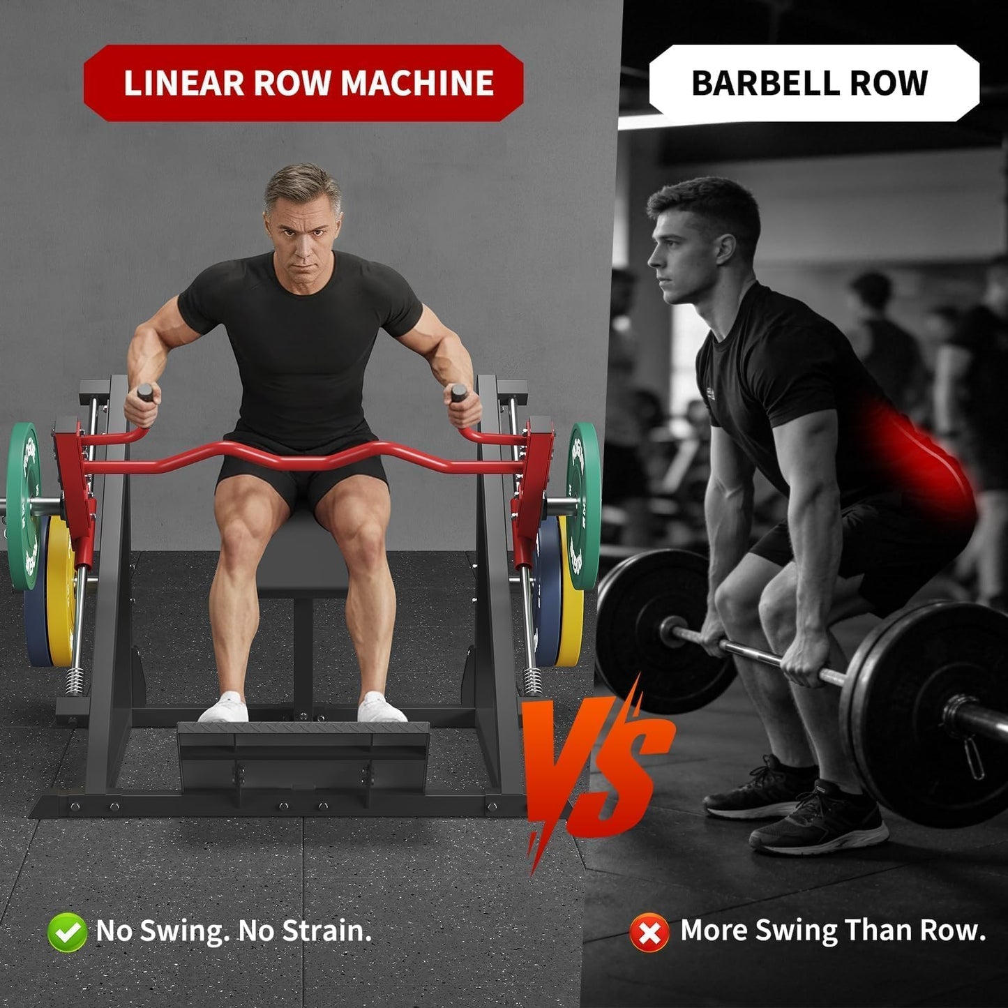 Garvee Linear Row Machine & Romanian Deadlift Station, Chest Supported T-Bar Row Machine for Home Gym, Plate Loaded Back Workout Equipment with Multi-Grip Handle & Adjustable Pad, 500 LBS Capacity