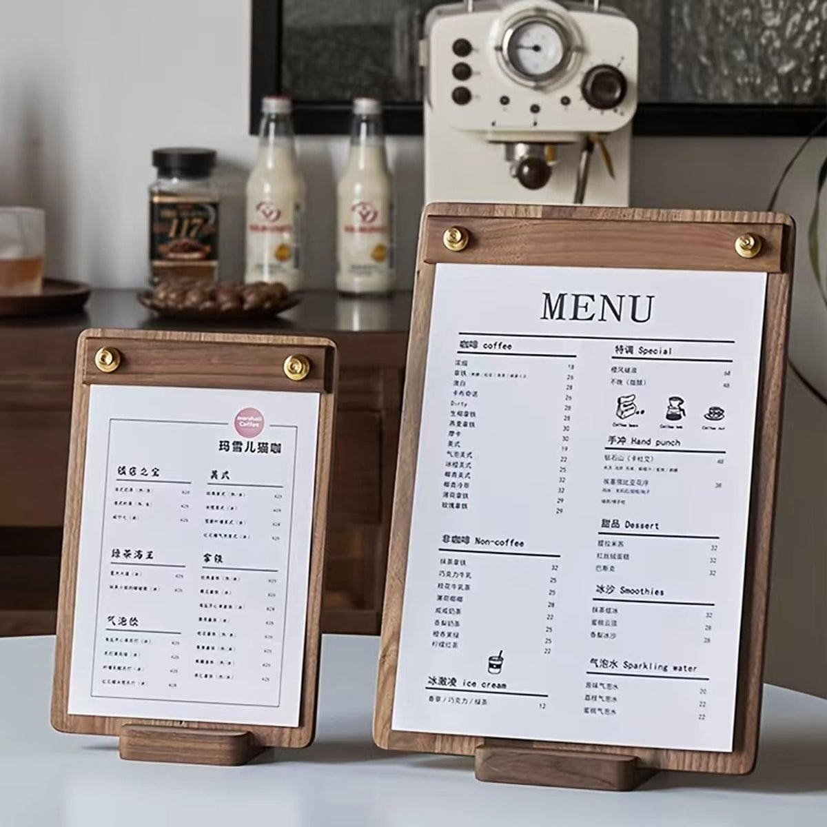 ASxylqt Walnut Wood Desktop Menu Sign Holder with Stand