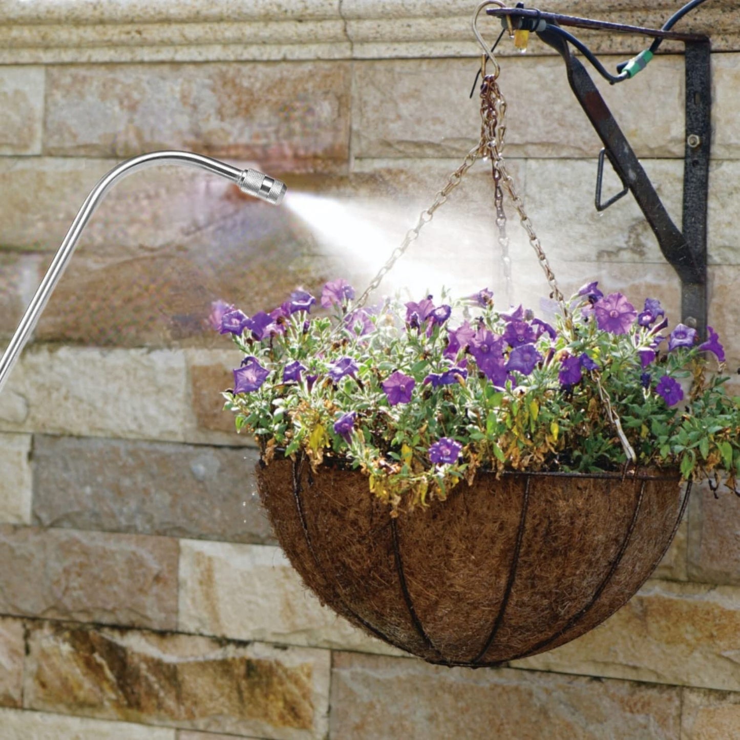 Mist Watering Wand For Hanging Baskets,25 Inch Spray Wand With Adjustable Nozzle, Car Pet Window Cleaning Tool, Great For Watering Seedbeds, Hanging Plants, Deck Plants.(90-degree curved nozzle)