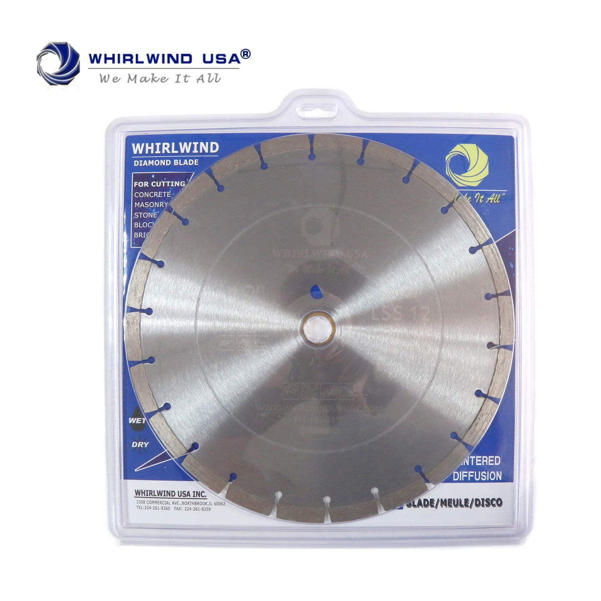 Whirlwind USA TSS 12-Inch Laser Welded Dry or Wet Cutting General Purpose Power Saw Segmented Diamond Blades for Concrete Stone Brick Masonry (Factory Direct Sale) (12")