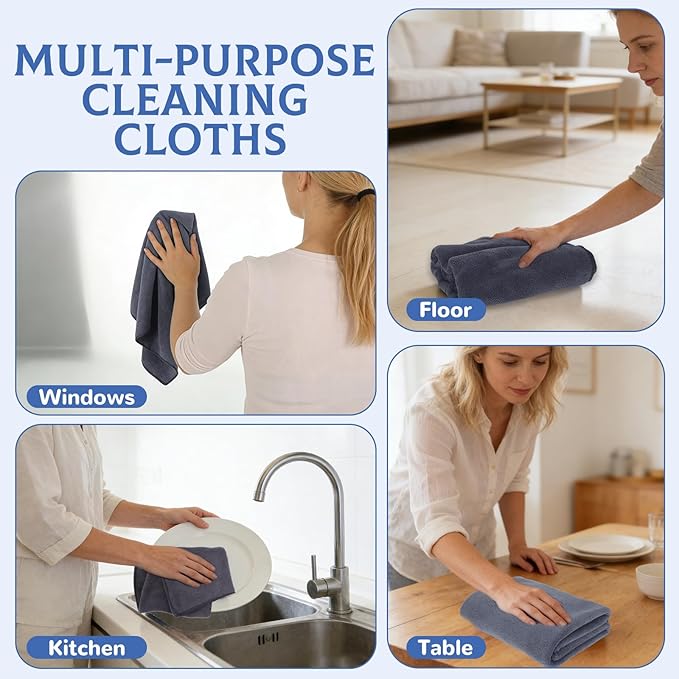 6 Pcs Extra Large Microfiber Cleaning Cloth Reusable Microfiber Towels Thick