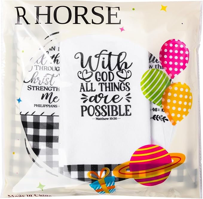 R HORSE 5Pcs Religious Christian Kitchen Dish Towel Black and White Check