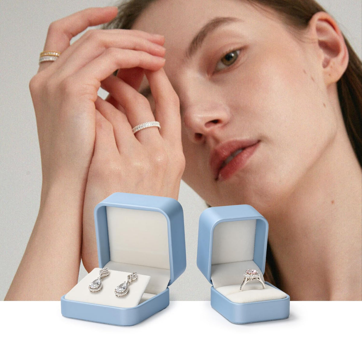 Oirlv Luxury Leather Jewelry Set Box Big Necklace Storage Case Jewelry Gift Box for Bracelet Necklace Earring Ring(Sky Blue)