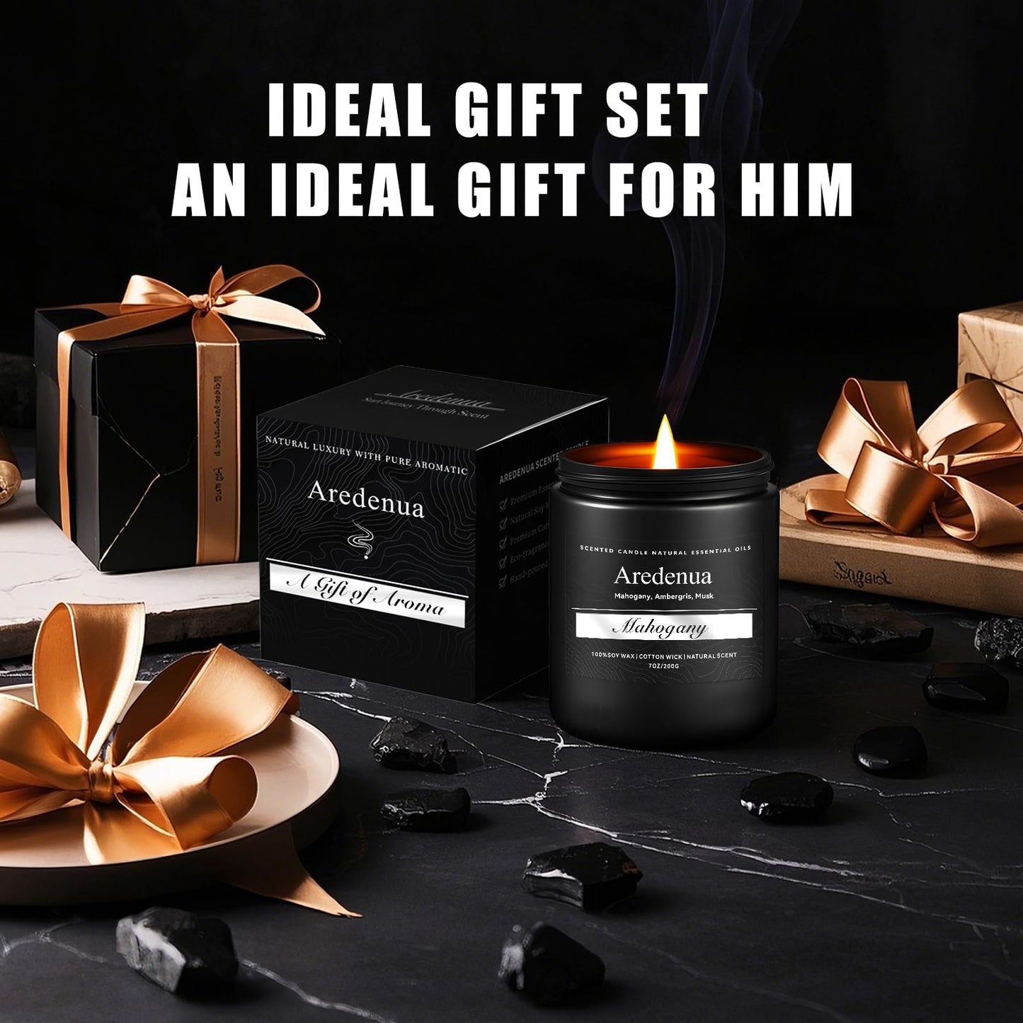 Mahogany Candle, Manly Scented Candles for Home, Masculine Candle Gifts for Men - 7oz Soy Candles for Home Scented, 50 Hours Burn Time, Perfect for Relaxing Home Fragrance