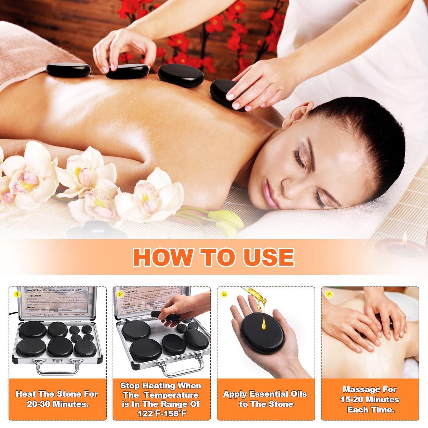Primachen Hot Stones Massage Warmer Kit, 9Pcs Hot Stones Massage Set Portable Hot Stone with Heater, Hot Rocks Basalt Massage Stones for Home Spa Warming Therapy Relaxing Gift
