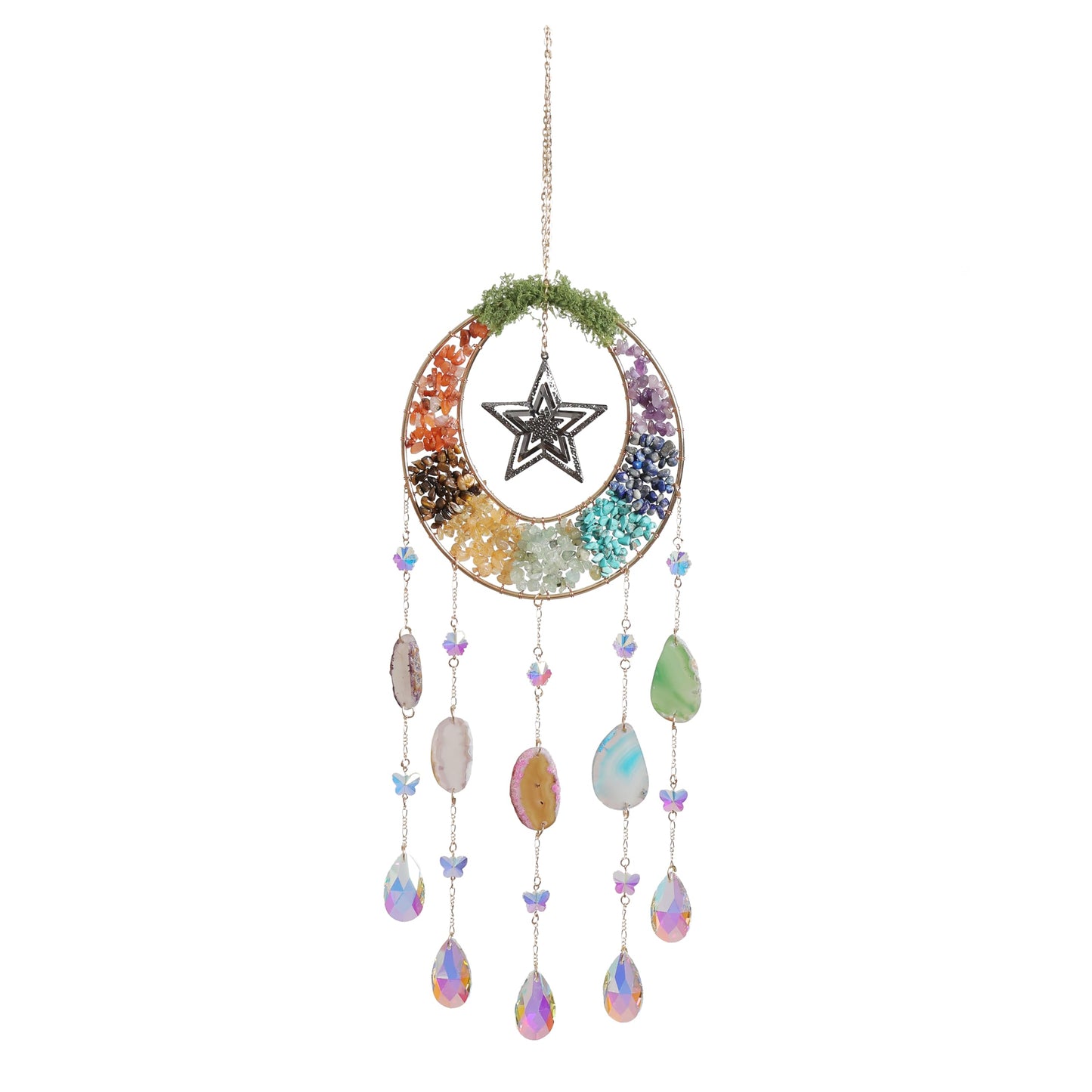 Agate Dream Catcher - Dreamsum Green 7 Chakra Tree of Life Dream Catcher with Rainbow Crystal Stones Handmade Gold Dreamcatcher Wall Decor for Adults Boys Girls, Bedroom, Wedding, Garden, Bless Gift
