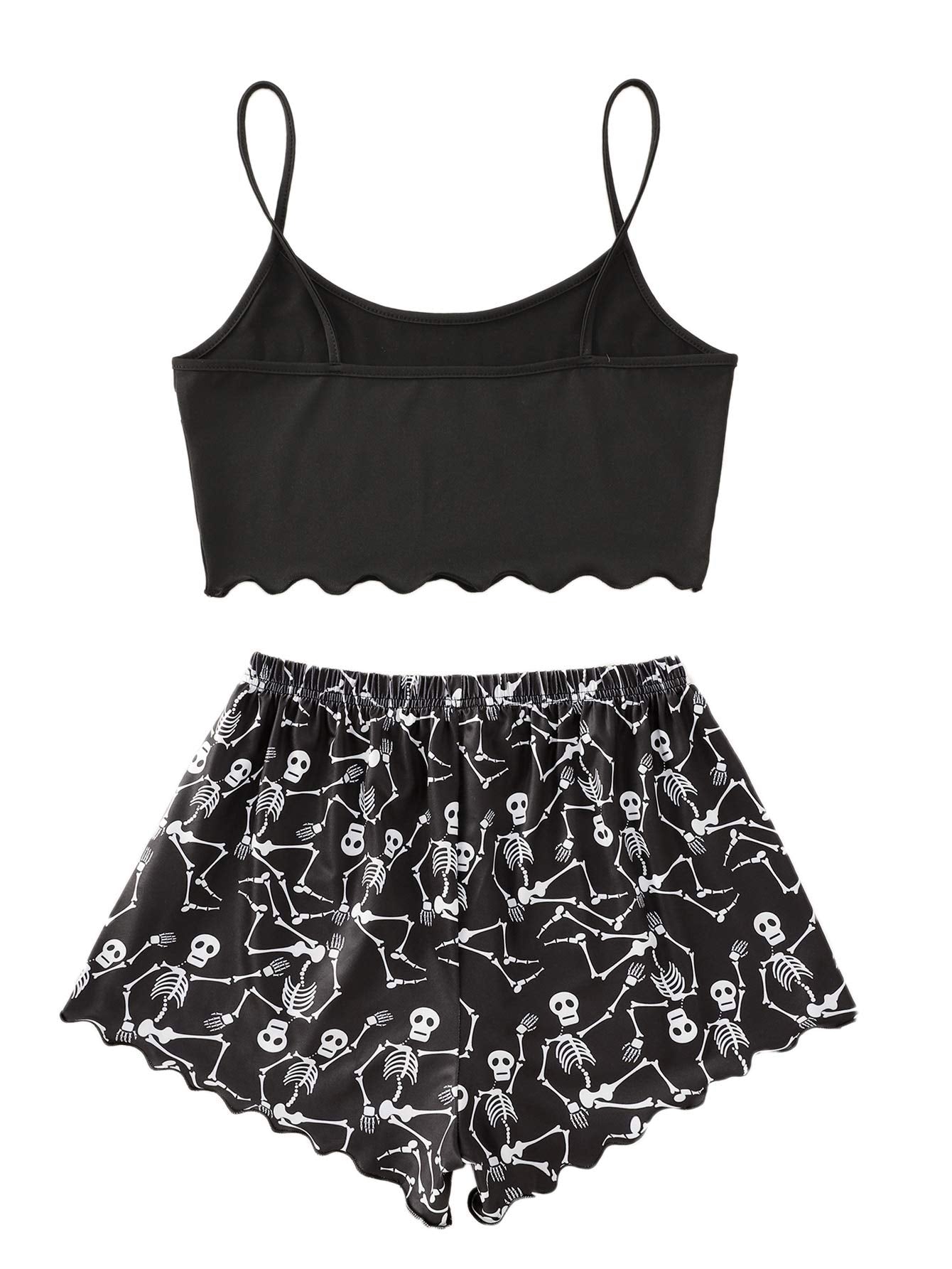 SweatyRocks Women's Summer Cute Printed Cami Top and Shorts Pajamas Set Sleepwear Skull Black M