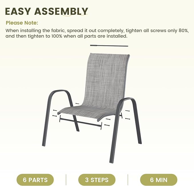 UDPATIO Patio Chairs Set of 6, Stackable Outdoor Dining Chairs for All Weather, Outdoor Furniture with Breathable Textilene Fabric, 350LBS Capacity, for Garden, Backyard, Deck (Light Grey)