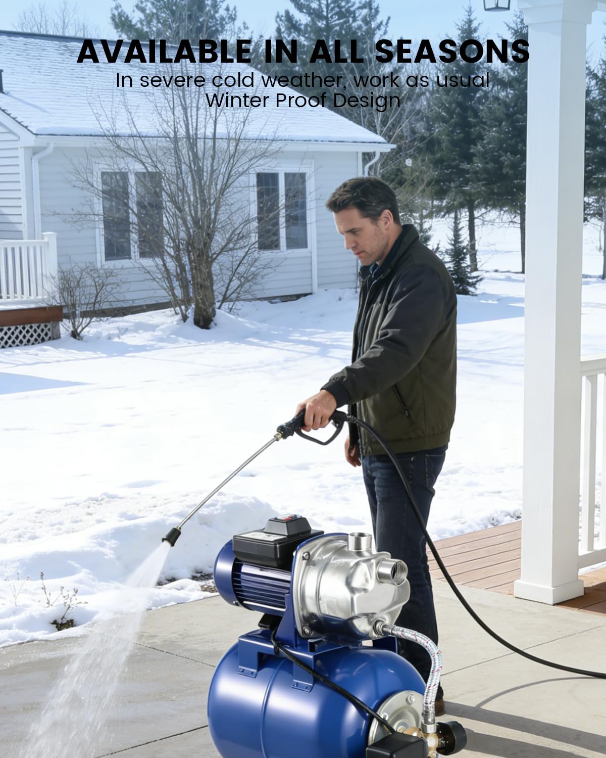 1HP Stainless Steel Shallow Well Pump with Pressure Tank – 130ft Max Lift, 20ft Suction Lift, Automatic Pressure Switch, Water Transfer & Irrigation Combo for Farm, Cabin & Home Use