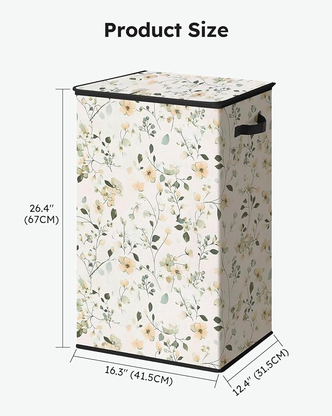 SOLEDI Laundry Hamper with Lid, 90L Tall & Large Floral Laundry Basket