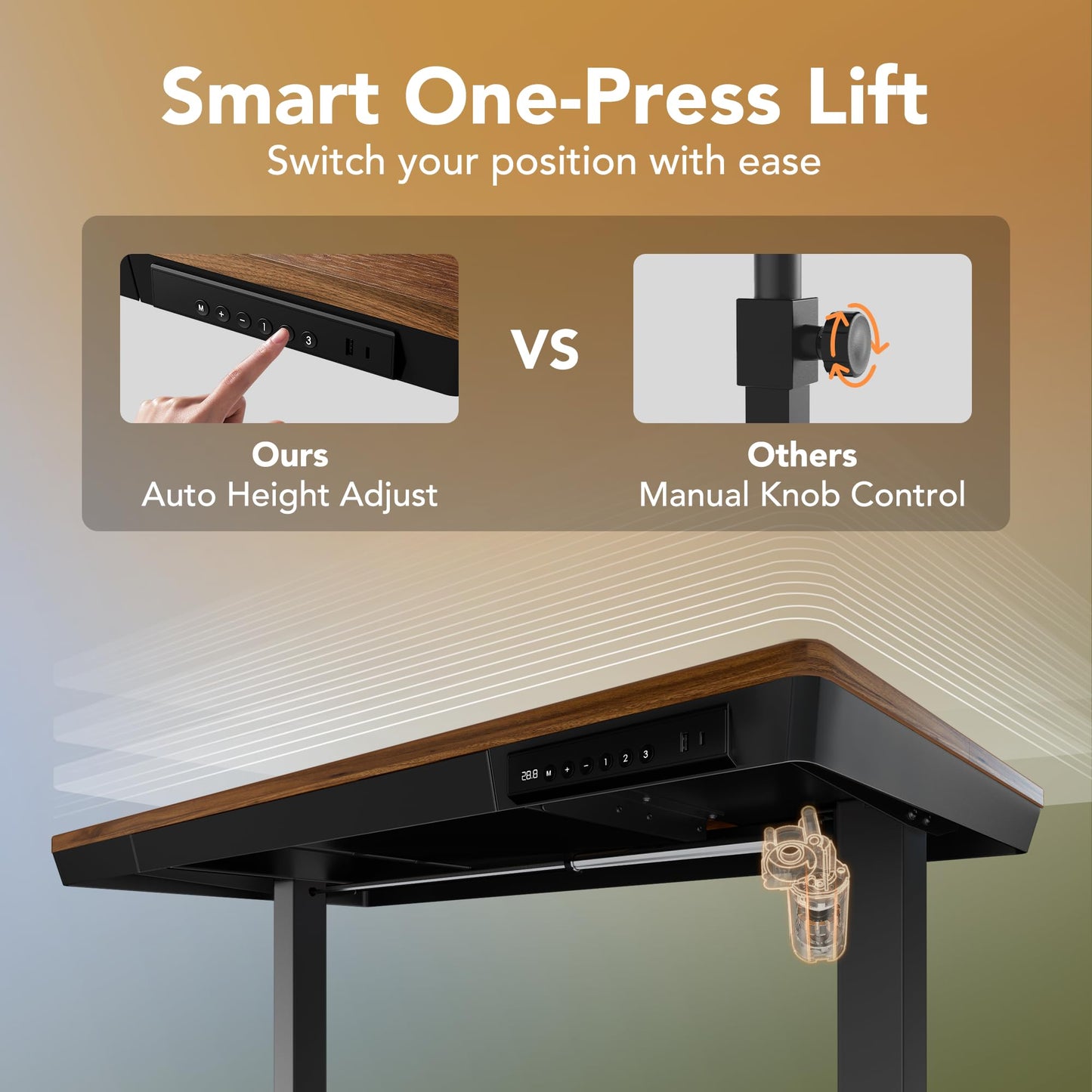 HUANUO Electric Standing Desk with Drawers, 35 X 20 Inch Electric Adjustable Height Desk, Quick Install One-Piece Tabletop with USB Charging Ports, Sit to Stand Up Desk for Home Office, Black Walnut