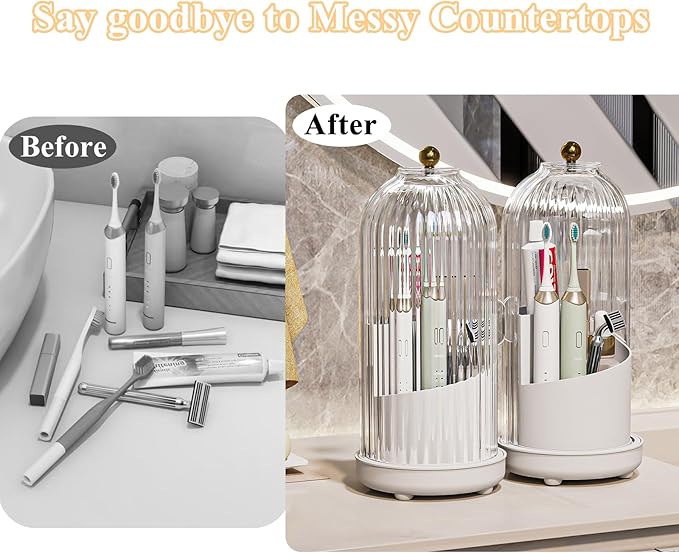 Toothbrush Holders with Cover, Drainage Rotating Electric Toothbrush Organizer