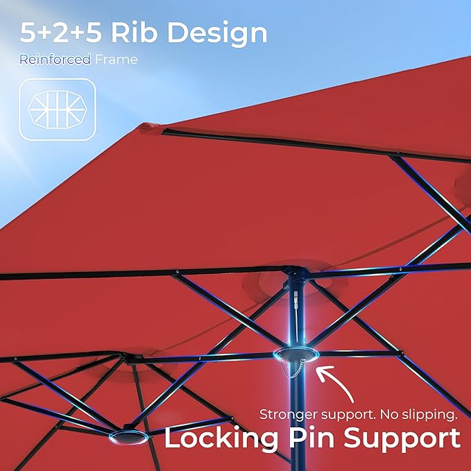 SUPERJARE 15FT Outdoor Umbrella for Patio, Double sided Pool Umbrellas with Fade Resistant Canopy, Large Table Umbrella for Deck, Market, Backyard - Burgundy