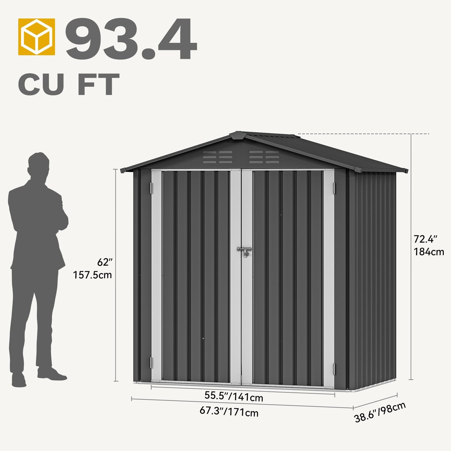 DWVO 6x4ft Tool Storage Shed, Lockable Doors, and Sloped Roof, Steel Outdoor Storage Shed for Garden, Patio, Garage, Backyard, Lawn - Dark Gray