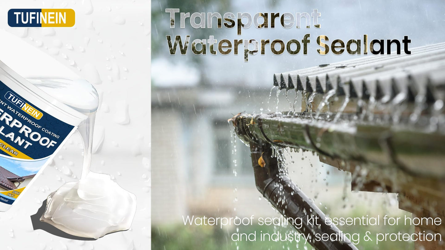 Transparent Waterproof Coating, TUFINEIN 35oz Invisible Waterproof Agent Indoor & Outdoor Sealant Water-Based Clear Sealant Roofs, Walls, Garden, Terraces