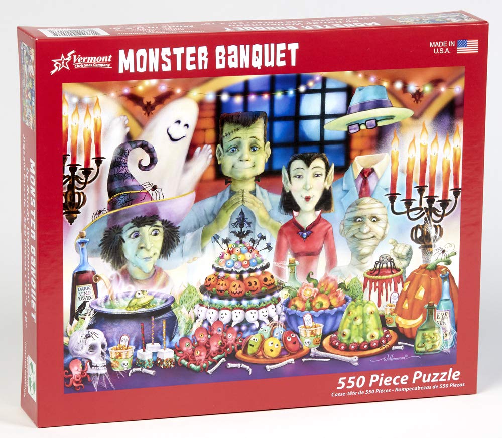 Vermont Christmas Company Monster Banquet Jigsaw Puzzle - 550-Piece Halloween Jigsaw Puzzle for Adults with Fully Interlocking & Randomly Shaped Pieces - Fun Halloween Puzzles for Adults (24" x 18")