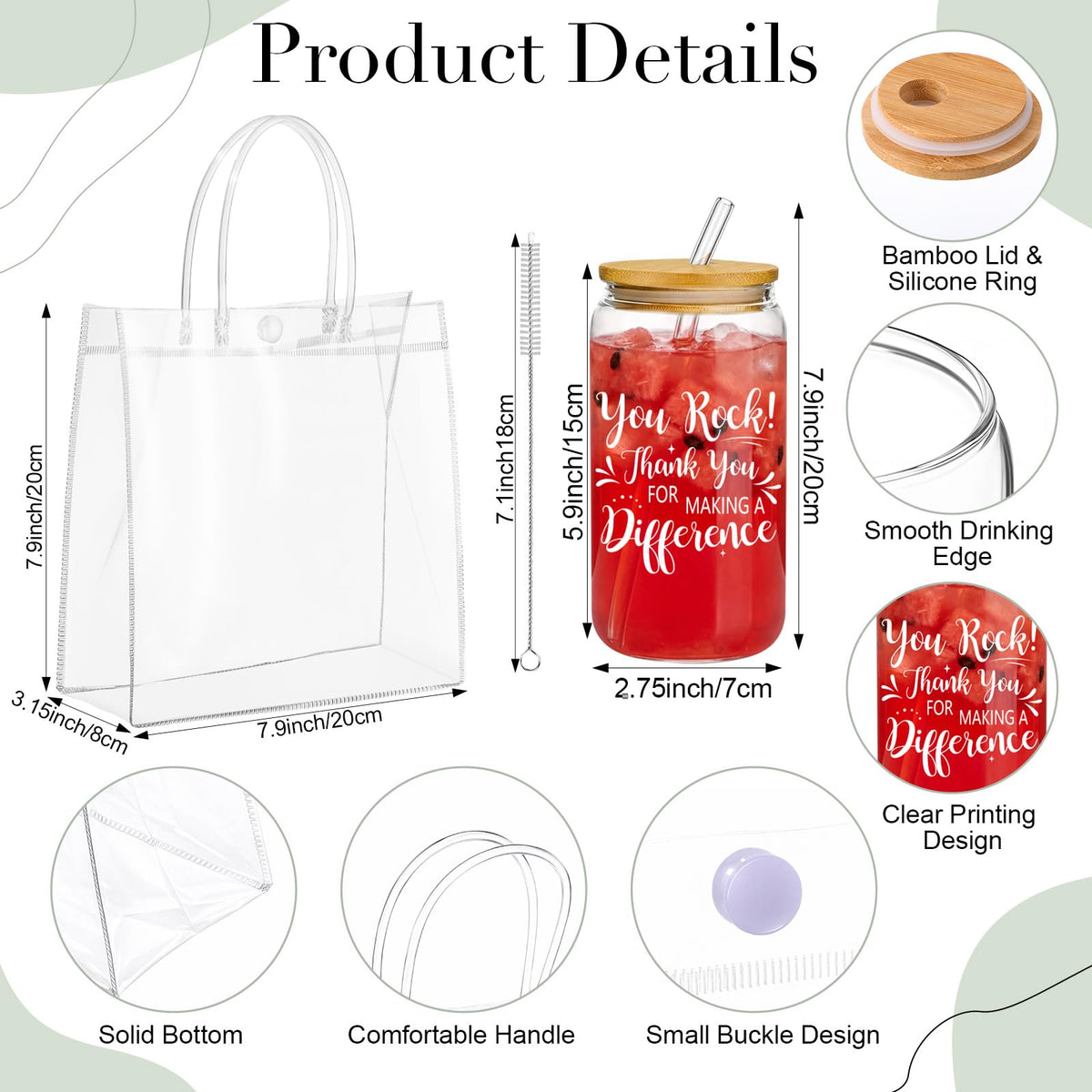 Purpeak 10 Sets 50 Pcs Employee Appreciation Gifts Bulk 16 oz Thank You Glass Cup Inspirational Cosmetic Bag Notepads Pens PVC Bag for Administrative Professionals Day Ot Month Coworker Teacher Nurse