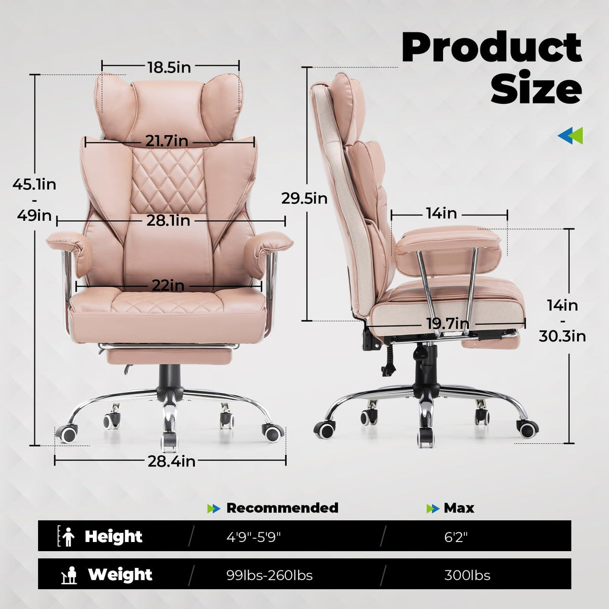 COMHOMA Big and Tall Office Chair, High Back Leather Gaming Chair with Footrest, Executive Ergonomic Office Chairs with Pocket Spring Lumbar Support and with Outward Fixed Soft Armrests