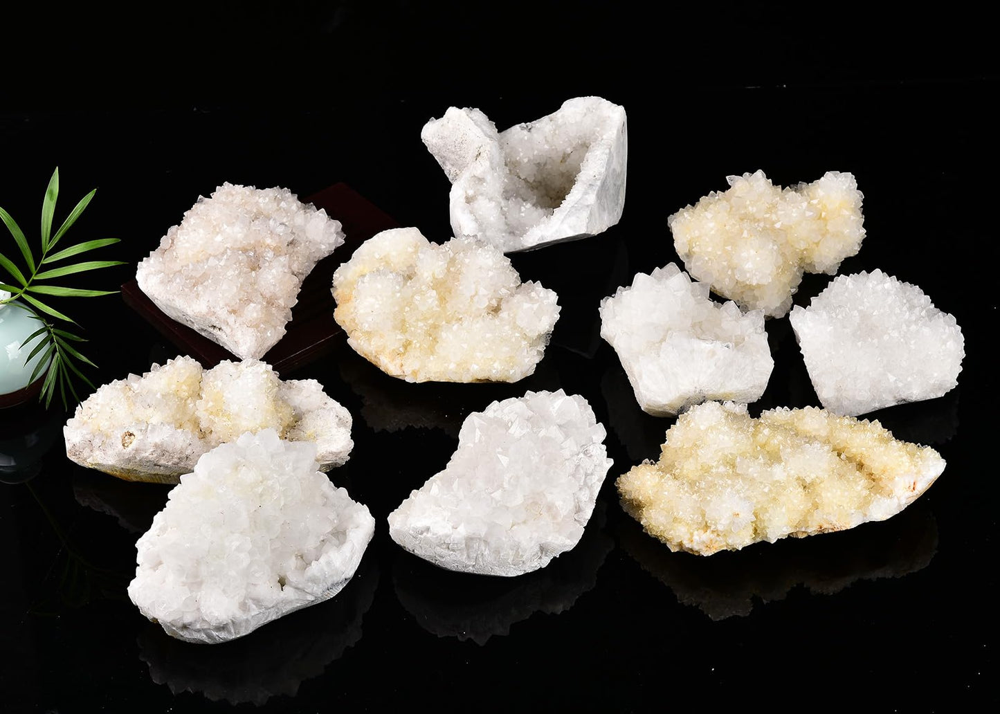 JIC Gem Natural White Quartz Crystal Cluster Geode Druzy Healing Stone Home Decoration Gemstone Specimen Large 1pc 1.98-2.42 lb