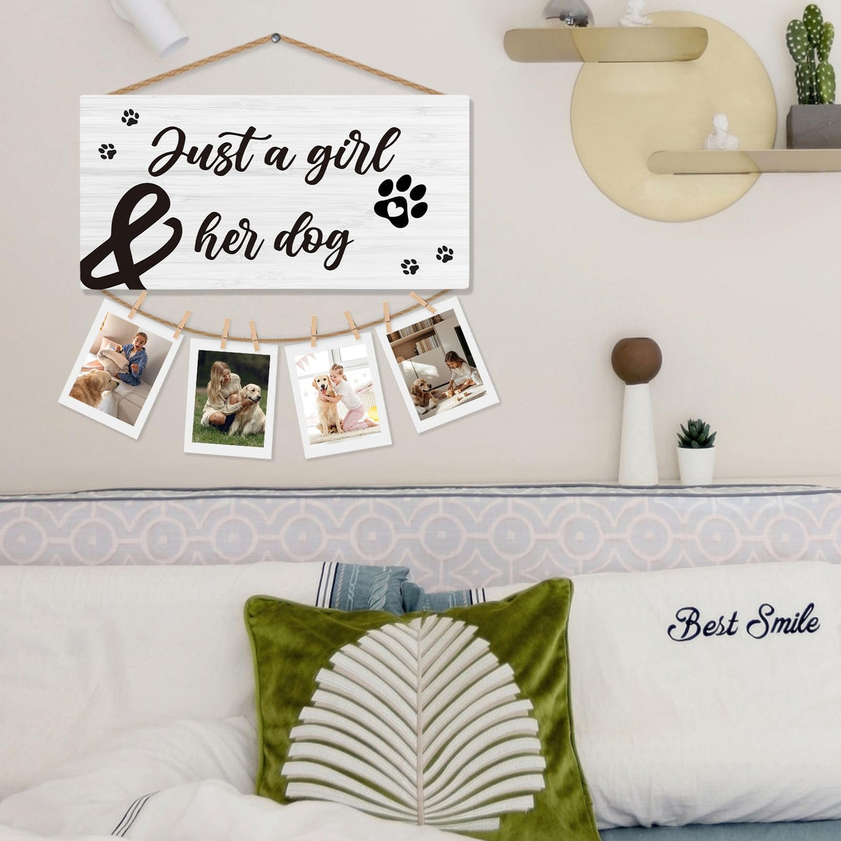 shiviody Dog Picture Frame Photo Holder for Wall, Dog Mom Lovers Owner Gifts for Women, Gifts for Pet Lovers, Just a Girl and Her Dogs Photo Hanging Display Picture Board for Wall Decor