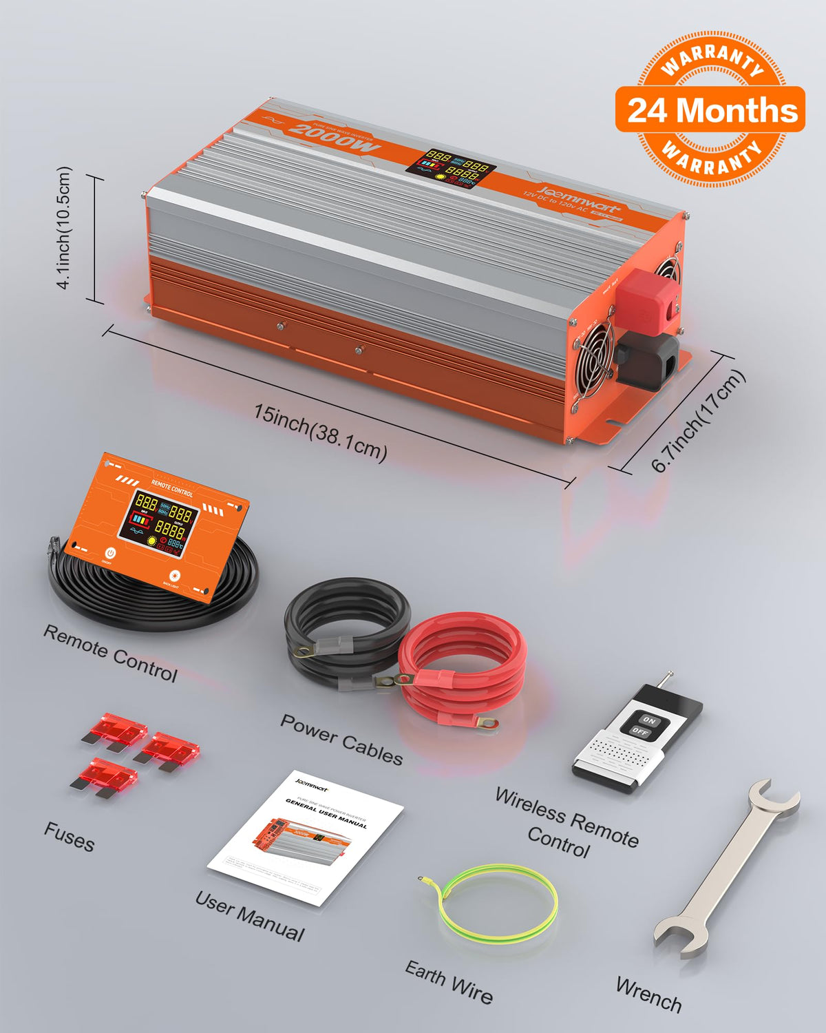JOEMNWART 2000W Pure Sine Wave Power Inverter, 12V to 120V AC Converter, 4000W Peak Inverter for RV, Truck, Solar with Dual AC and 20A Outlet,4 Quick Charging USB Ports, Remote Controller