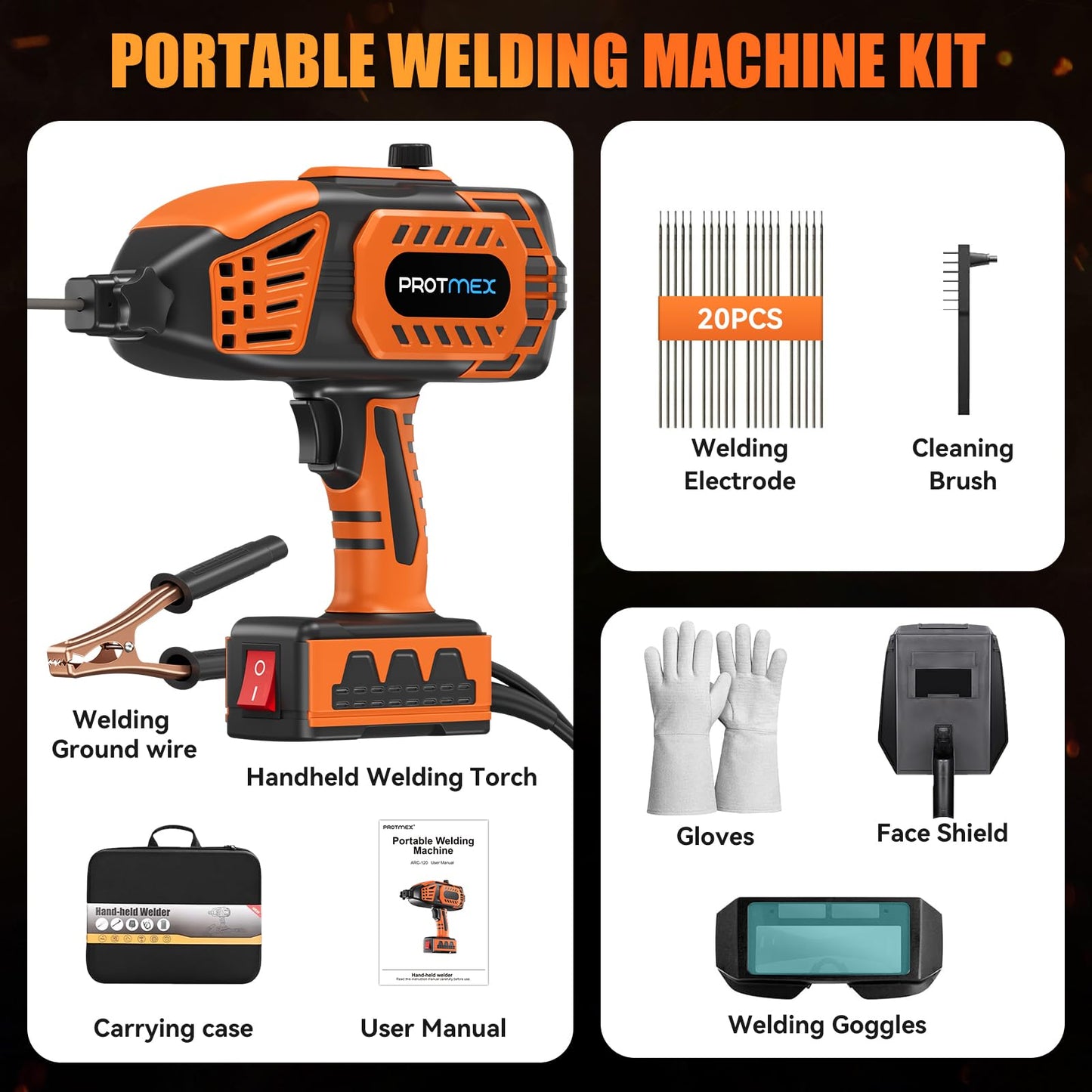 Portable Handheld Welder- 110V Portable Welder Machine IGBT Inverter with 5 Adjustable Currents, ARC Welder Gun Fits 3/32"-1/8" Welding Rods for Home Projects, DIY, Repair(20PCS Rods)