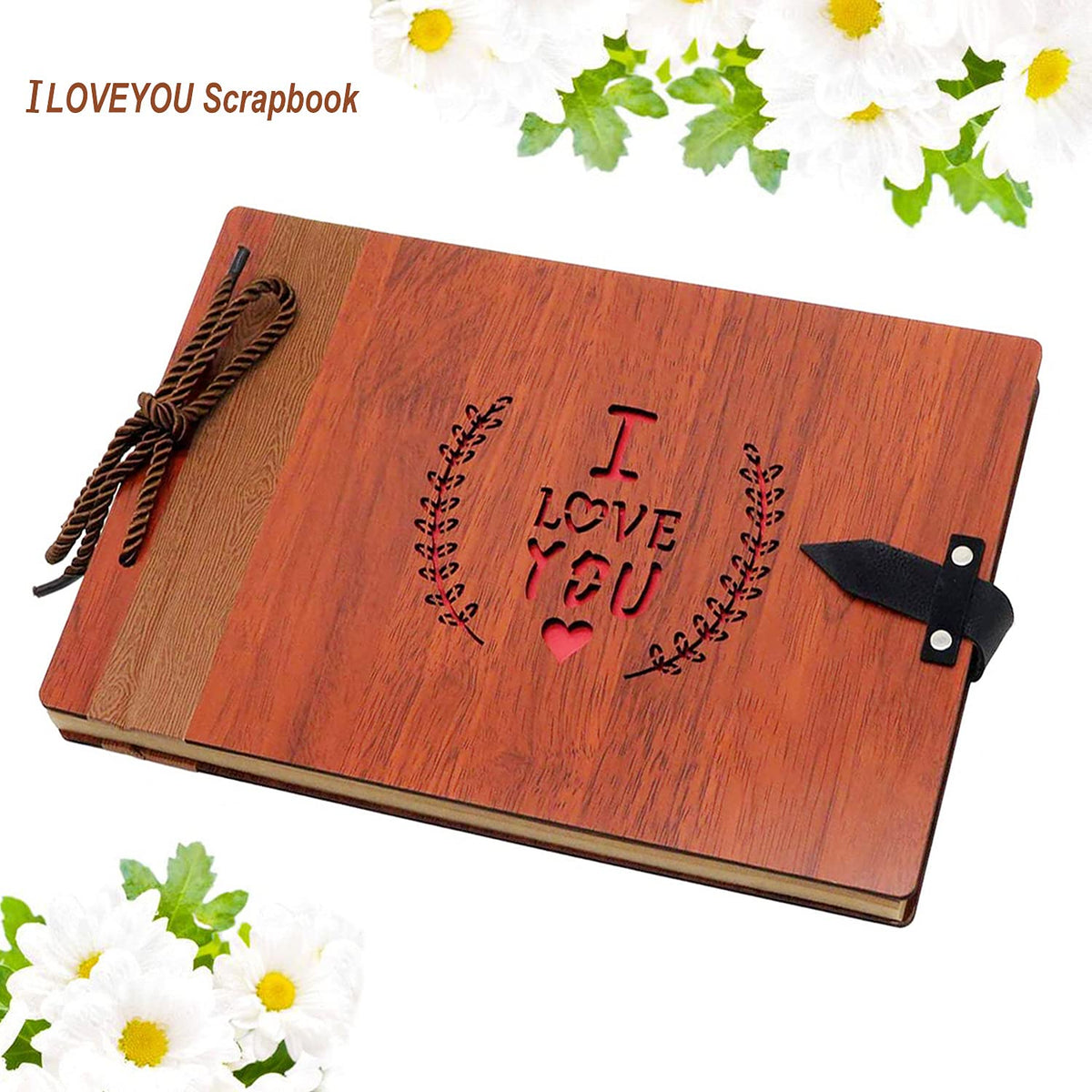 ZEEYUAN Wooden Photo Album Scrapbook DIY Photo Book Wedding Guest-Book 80 Pages Travel Memory Book Birthday Anniversary Valentine's Gift for Mother Father (I Love You)