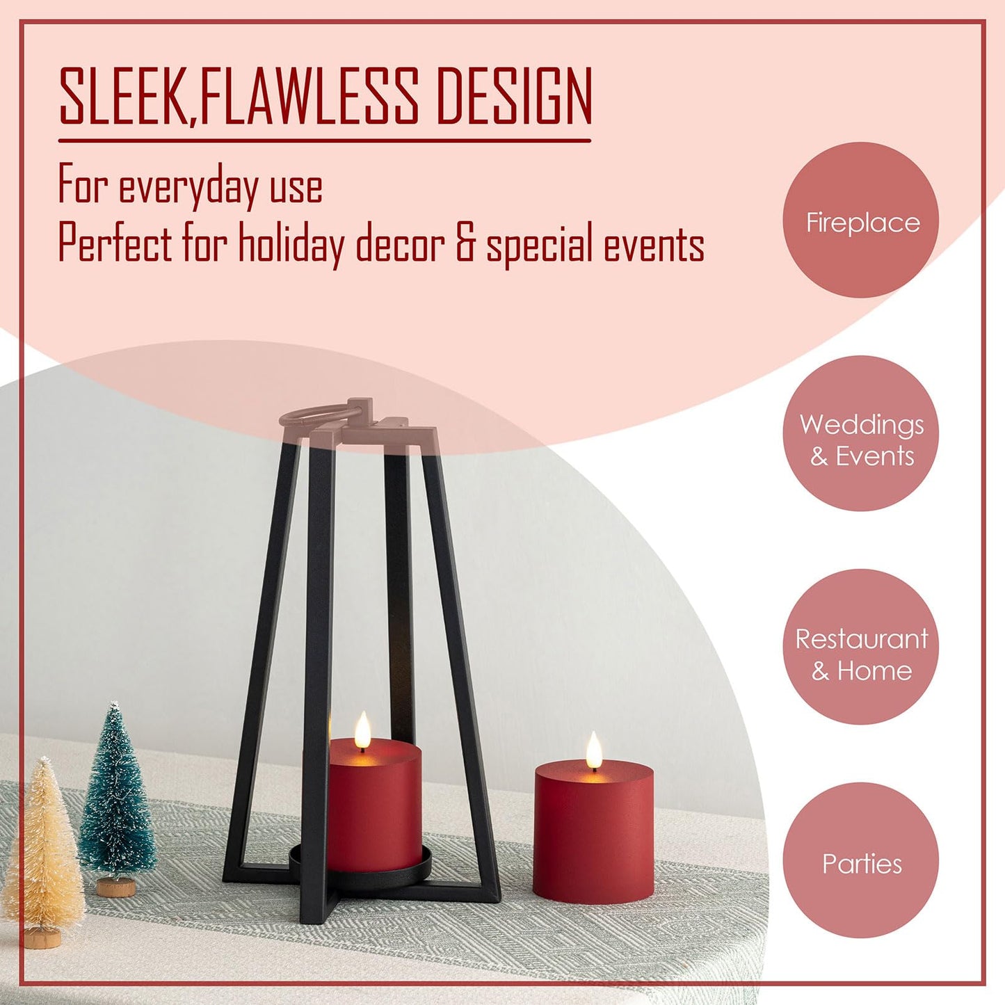 smtyle 3x3 Red Pillar Candles Set of 2 Flameless LED Flickering Battery Operated with Remote and Timer for Christmas Decor