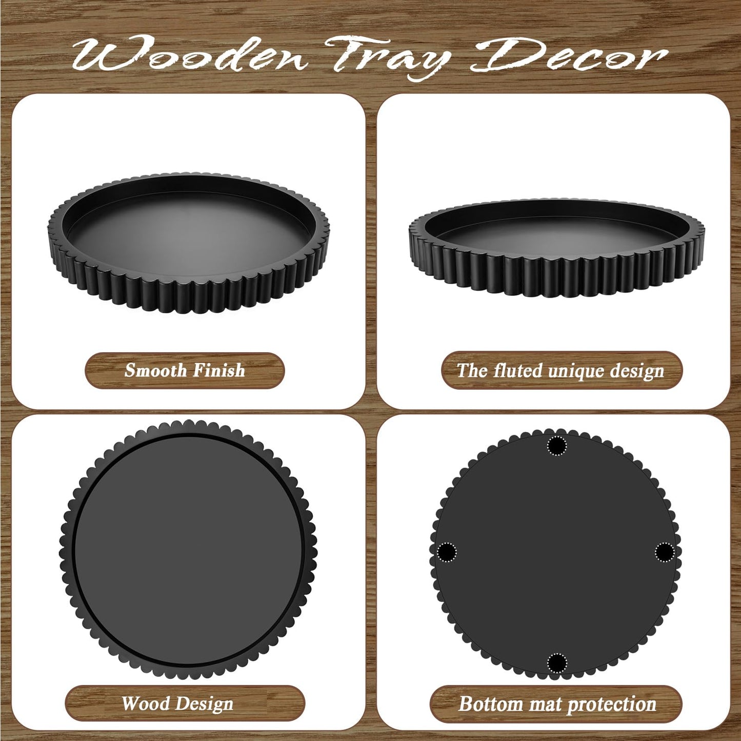 Handmade 12in Decorative Tray for Coffee Table Tray Decor, Black Wooden Decorative Round Tray for Kitchen, Living Room, Home Decor