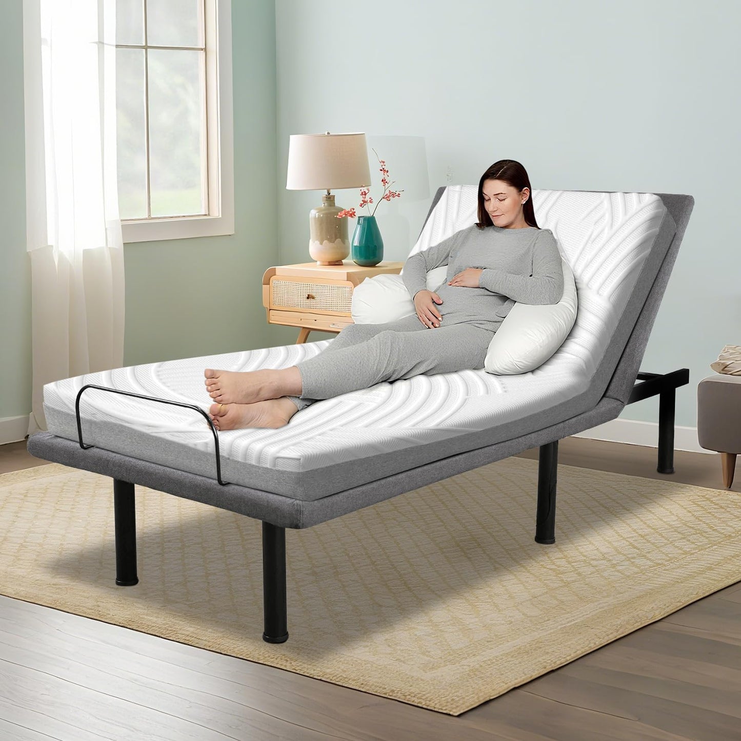 MegaChoice Twin XL Adjustable Bed Frame, Ergonomic Electric Bed Base with Wireless Remote and 2 USB Ports, Head and Foot Incline, Nightlight, Massager, Anti-Snore, Easy Assembly