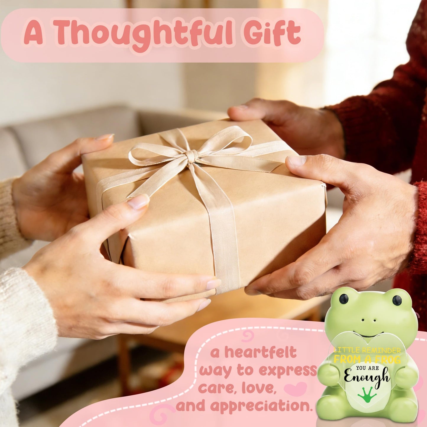 FTONENI Frog Figurine Encouragement Gift for Coworker Teacher Nurse Friend, You are Enough Positive Desk Decor, Appreciation Thank You Graduation Birthday Gift - FDF792
