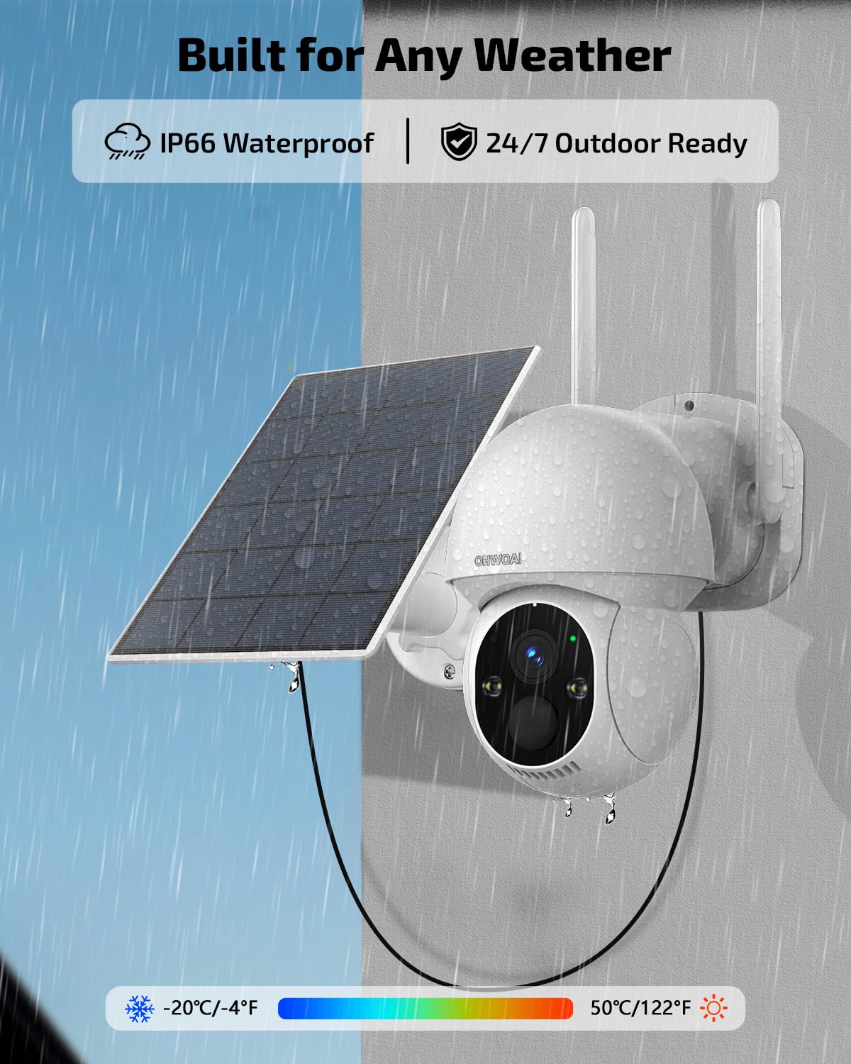 《100% Solar Powered & 2-Way Audio》Outdoor Wireless PTZ Camera System, 4MP Solar Powered Battery Cameras,Home Video Surveillance Systems