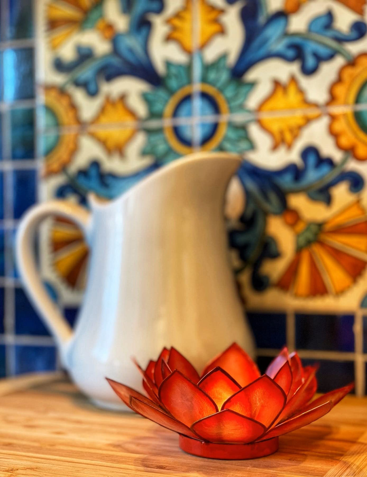 Om Gallery Capiz Shell Lotus Flower Decor Tealight Candle Holder for Serene Ambiance -Decorative Candle Holders for Meditation, and Relaxation, Horizon