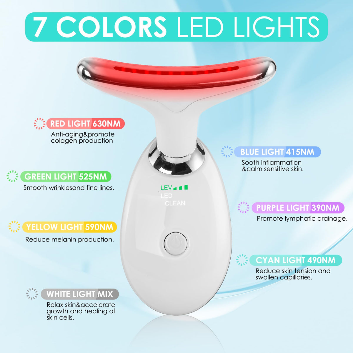 Facial Massager Red-Light-Therapy-for-Face and Neck, Face 𝖲 culpting Wand with 7 Color