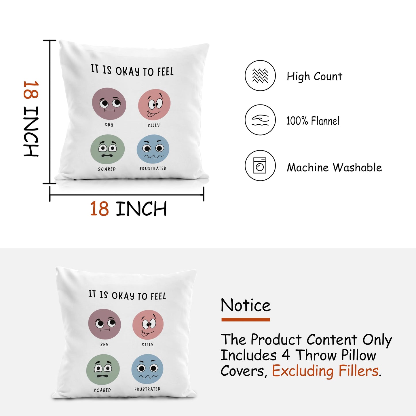 Nogrit Counseling Office Must Haves Pink Pillow Cover, Calming Corner, Mental Health Pillowcase Decor for Home Kids,Mental Health Counselor Gifts, Calming Corner Pillow Covers 18X18 Set of 4