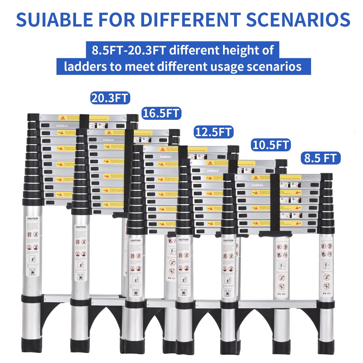 JADDUO Aluminum Telescoping Ladder - 16.5 FT Extension Ladder with 2 Triangle Stabilizers for Attic, RV, Home & Travel