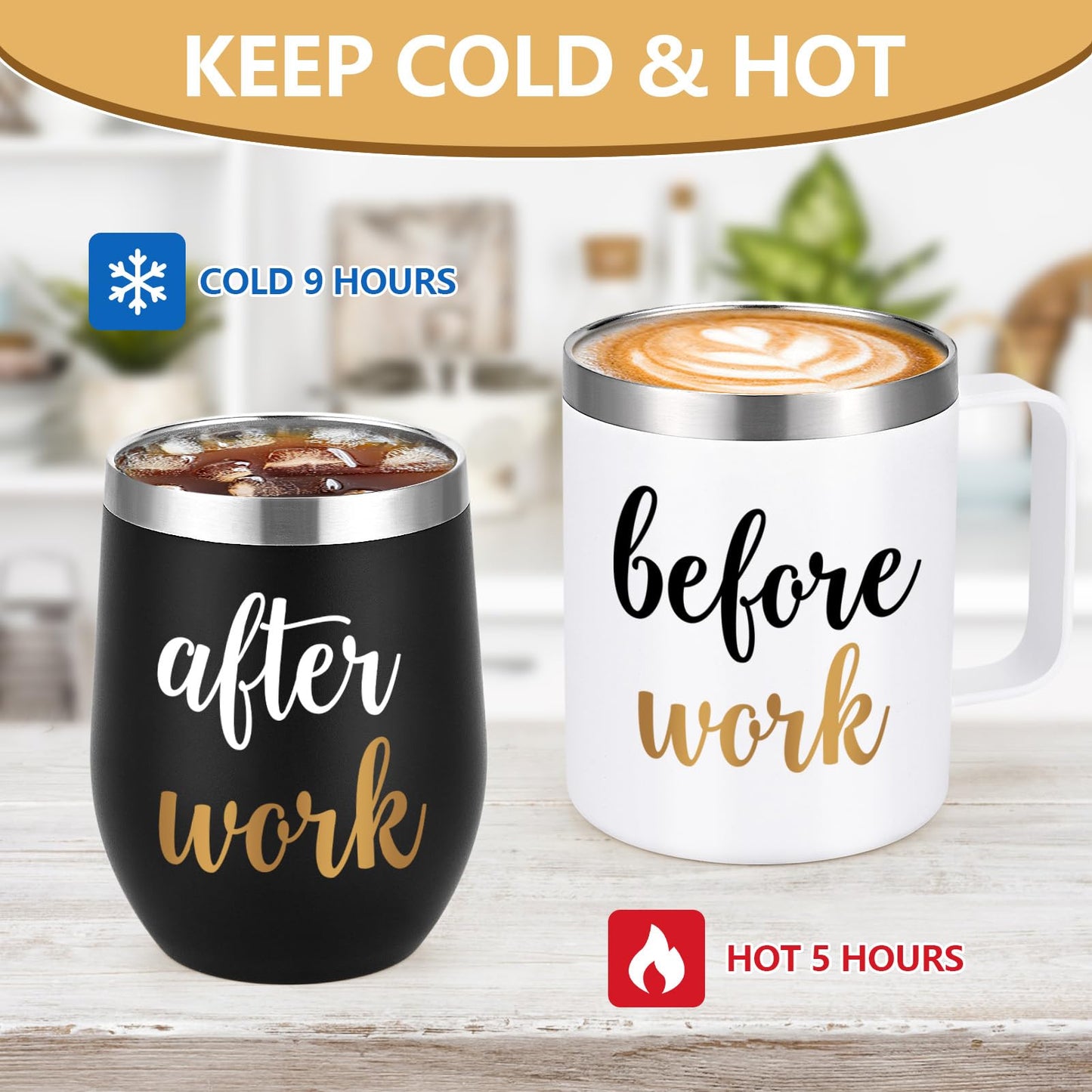 Gtmileo Before Work After Work Gifts Set, Christmas Work Office Gifts for Coworkers Employees Men Boss Manger Leader Male Friends, 12oz Insulated Coffee Mug and Wine Tumbler Set (Black&White)