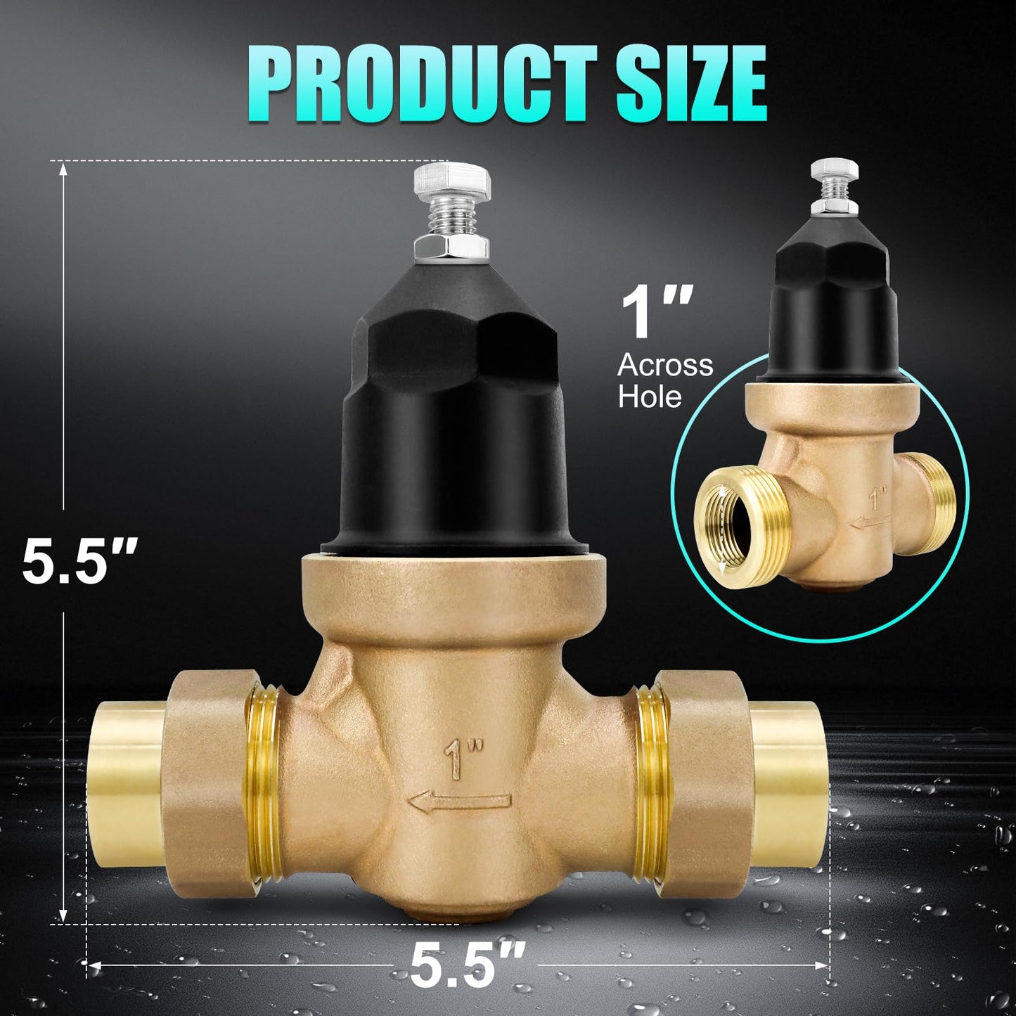 NR3XLDU 1" Brass Pressure Reducing Valve With Double Union FNPT Connection, Built-In Stainless Steel Filter, Primarily Used In Residential Settings And Public Entrances