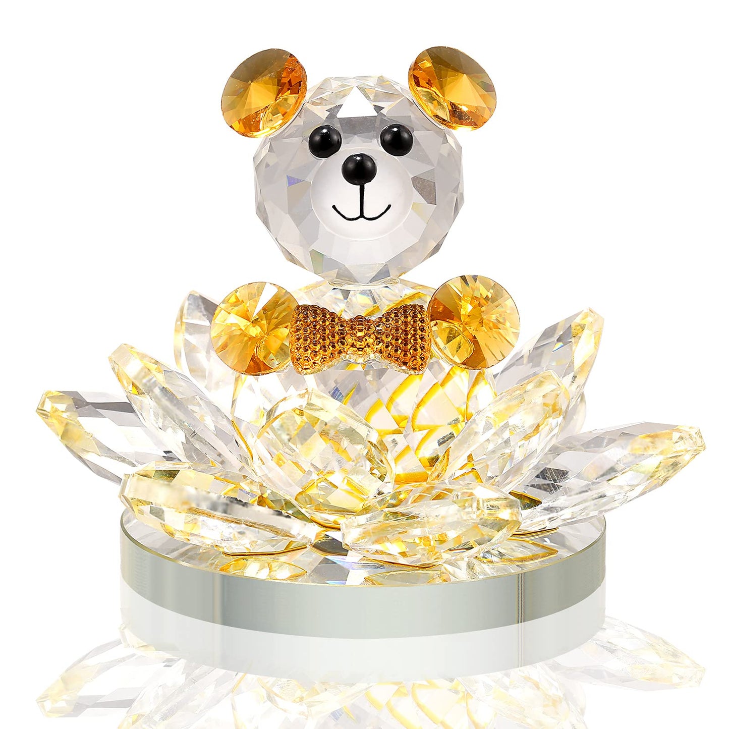 Handmade Crystal Bear & Flower Figurine Collection, Paperweight Table Centerpiece, Gift for Valentine's Day Mother's Day Christmas Anniversary Birthday Thanksgiving Girls (Purple)